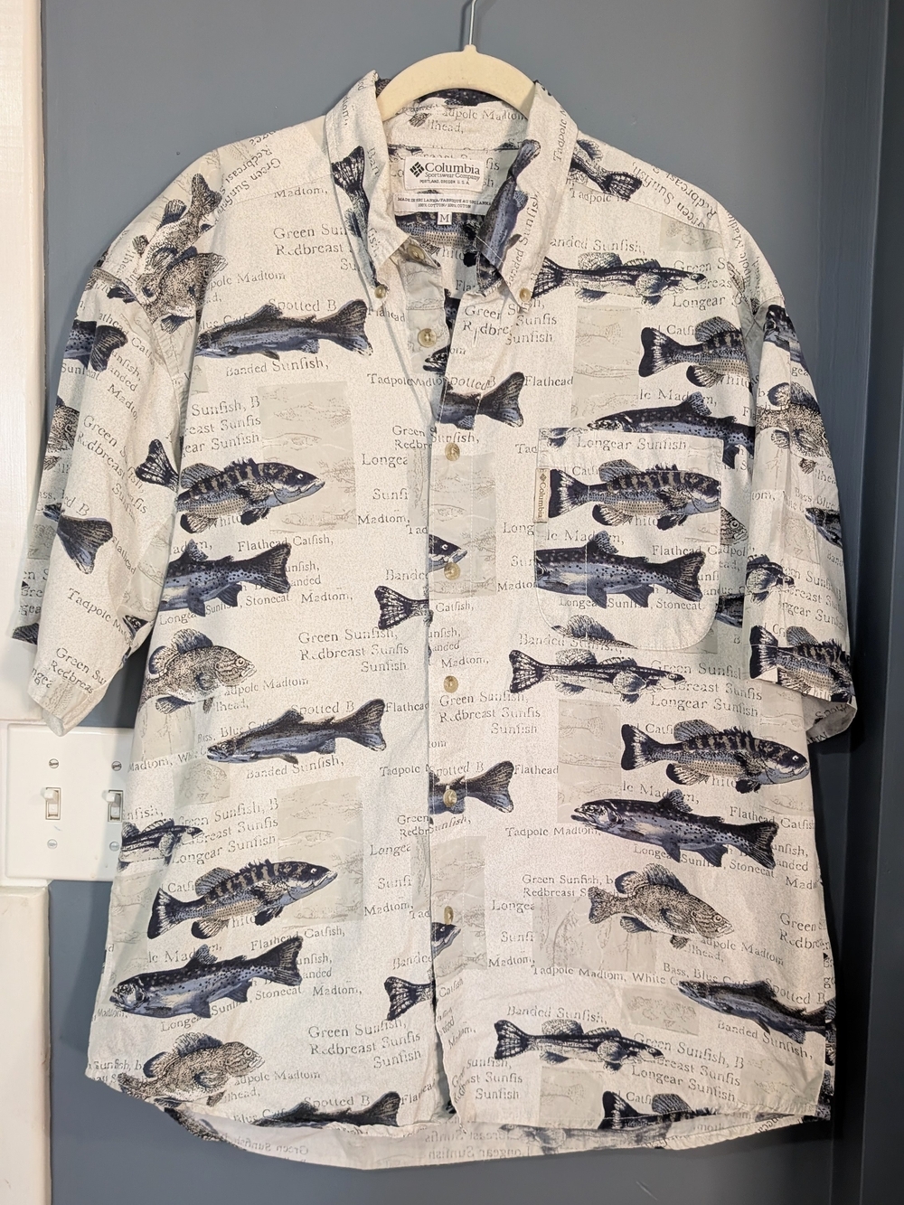 EUC Columbia Men’s Fish Print Button-Up Shirt Fishing Medium Cotton *BIN